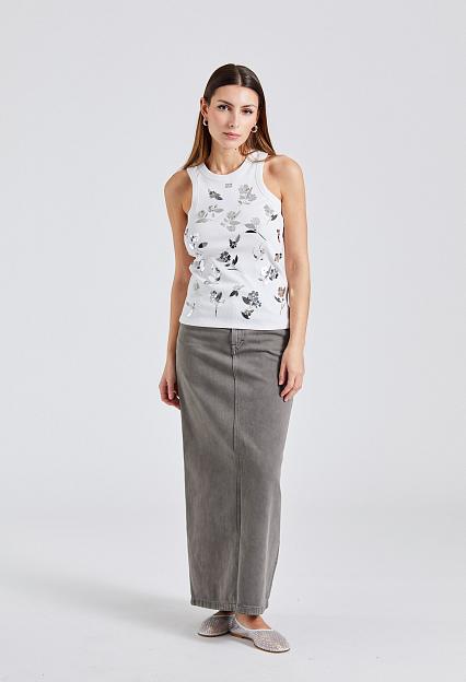 Ganni Rib Jersesy Embellish Tank Top Bright White